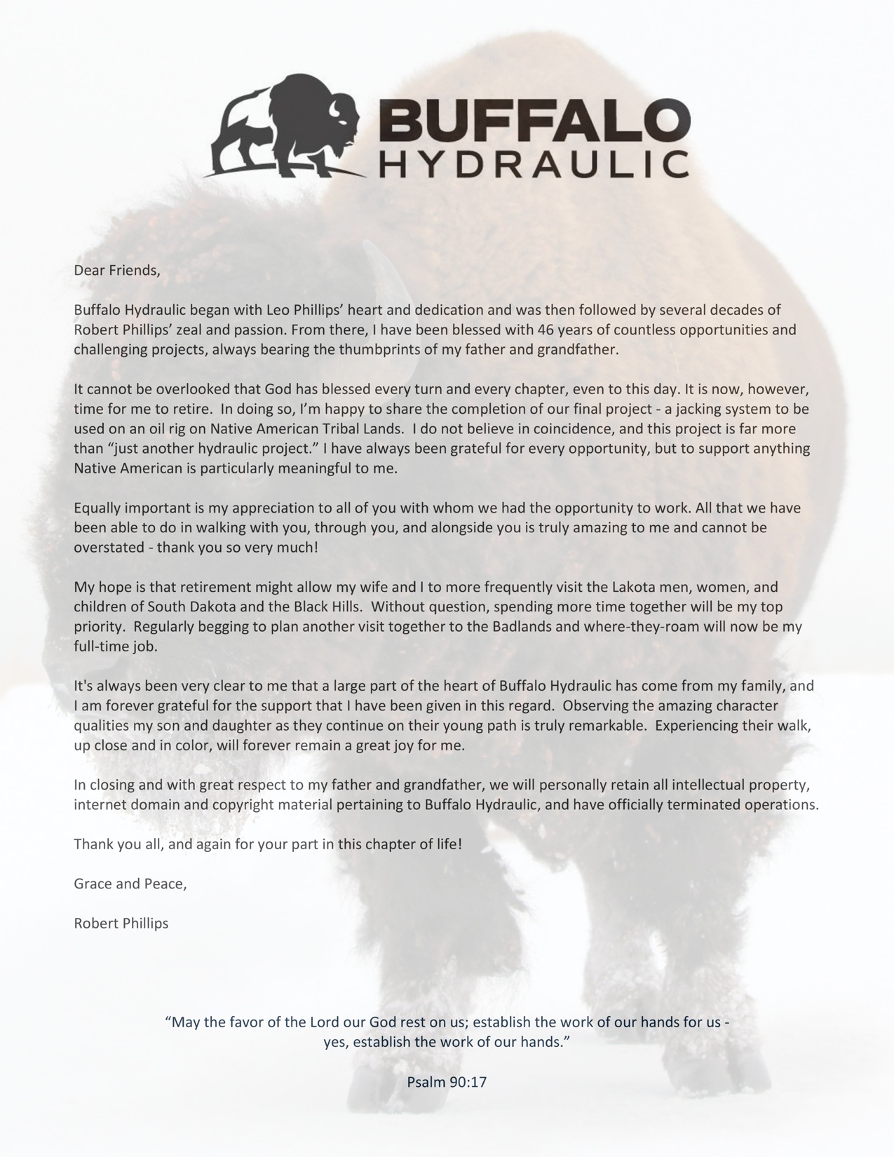 Buffalo Hydraulic final closure statement from Robert Phillips